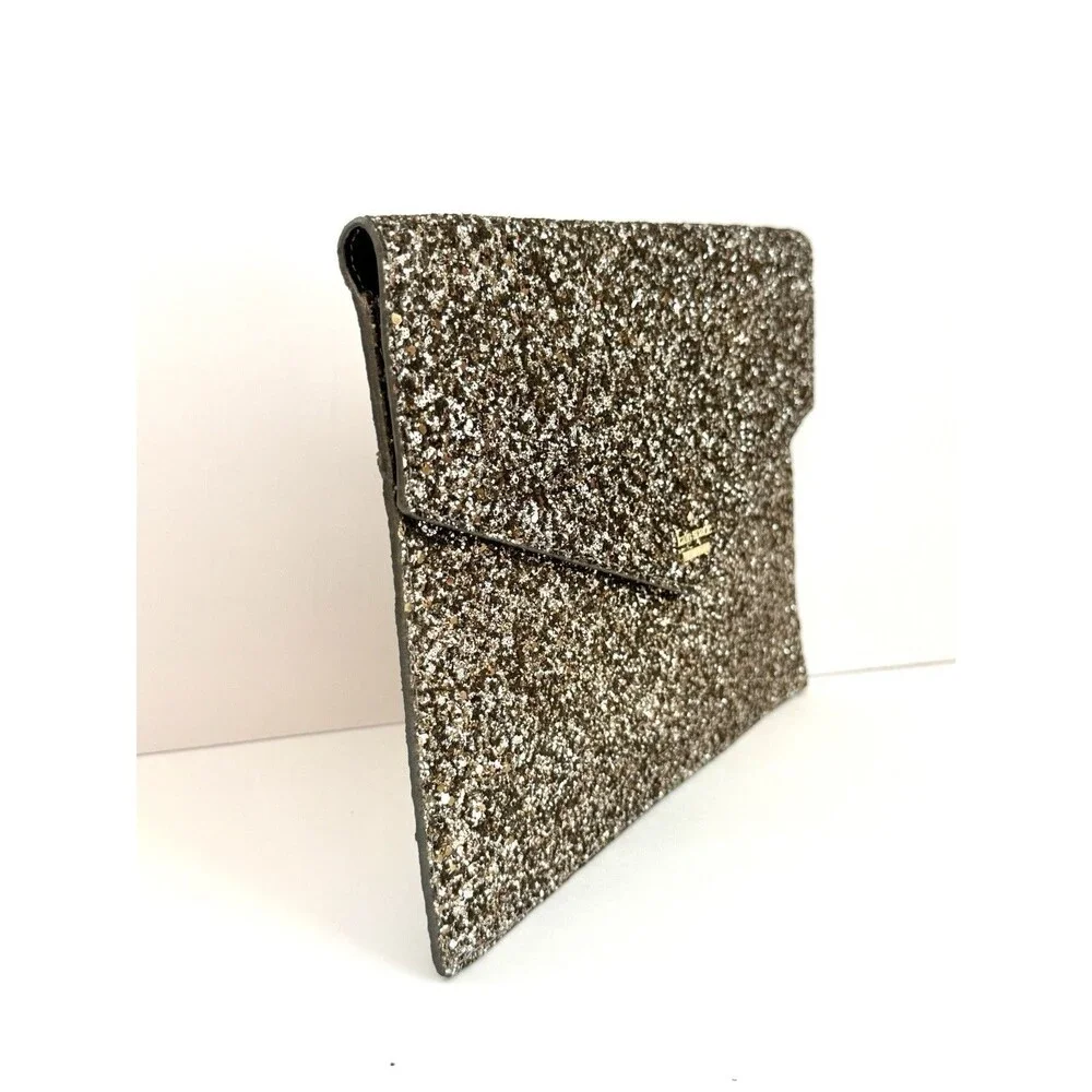 Kate Spade New York Glitter Envelope Clutch Champagne Rose Gold Evening Pouch